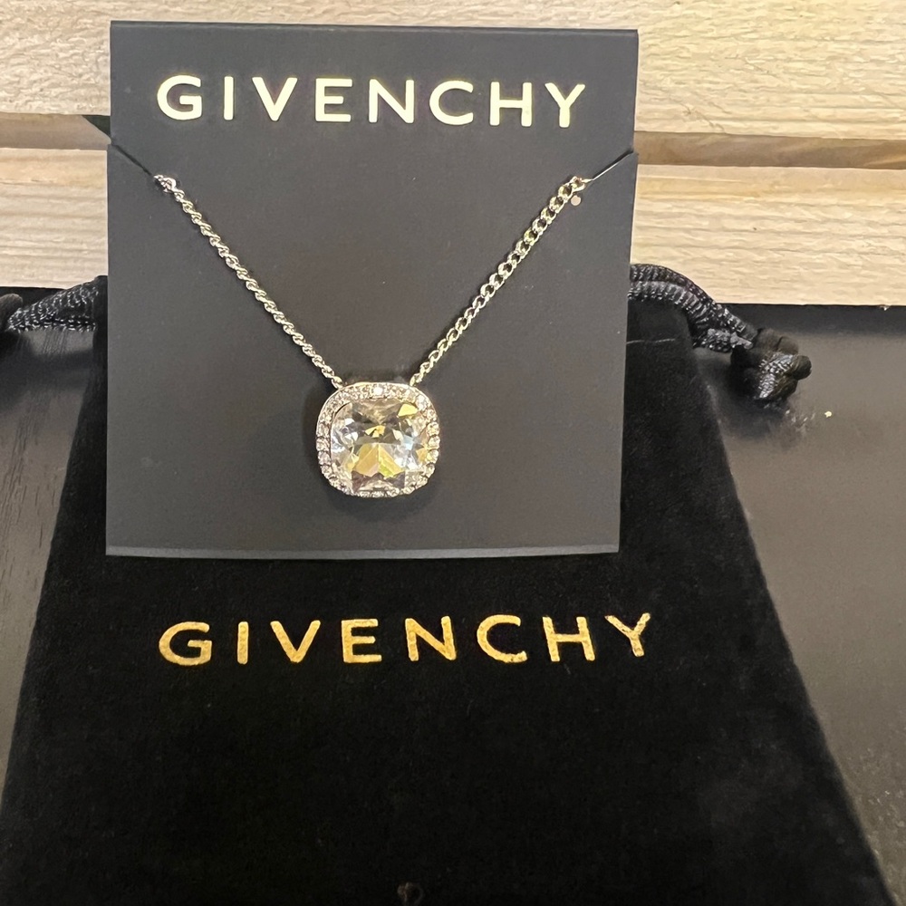 Givenchy Silver Cubic Zirconia Square Pendant Necklace - Picture 5 of 6